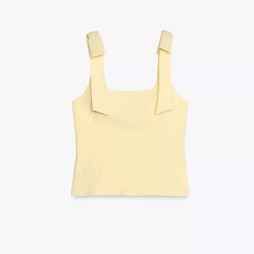 Zara Light Yellow Bow Detail Stretch Top - Picture 2 of 4